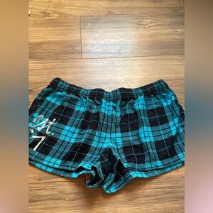 Plaid Women's Pajama Shorts in Teal and Black